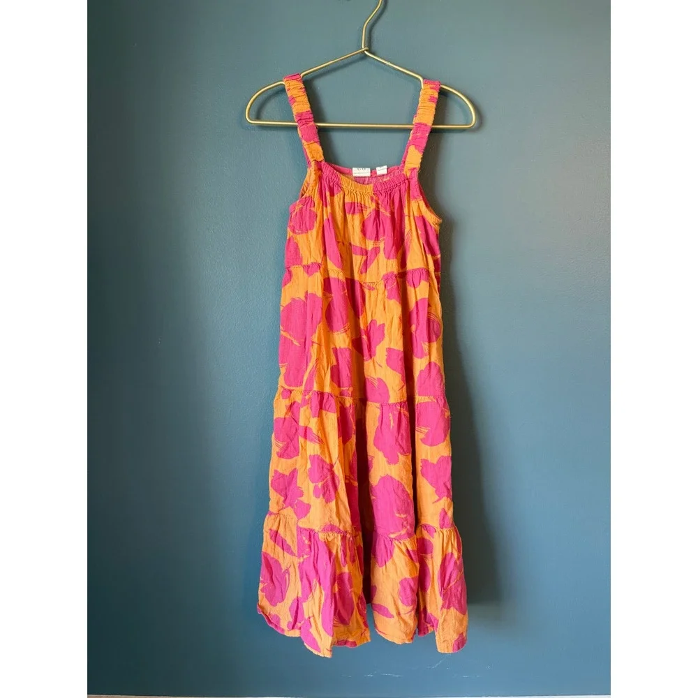 Gap‎ Orange Pink Floral Tiered Midi Dress Sleeveless
